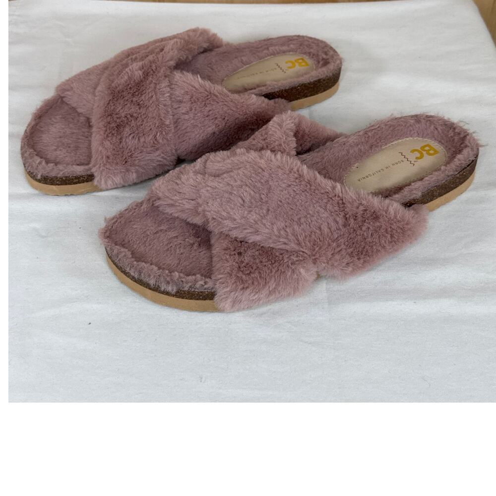 BC Born In California Faux Fur Slides Slipper Women's Mauve Size 9
